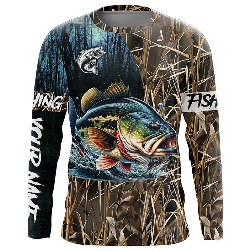 Largemouth Bass Fishing Camo Customize Name UV protection long sleeves fishing shirt NPQ16