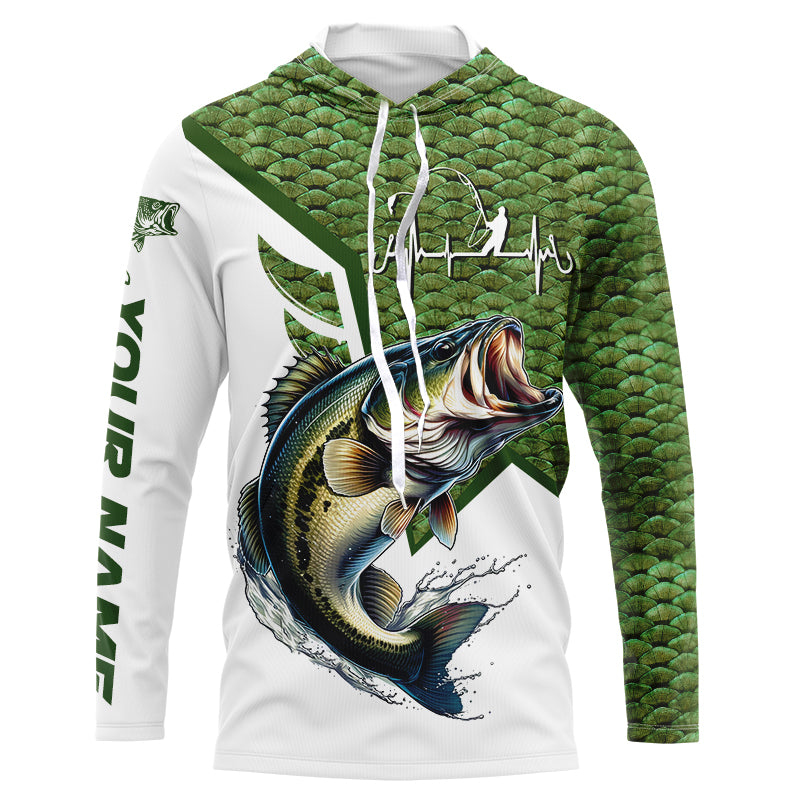 Largemouth Bass fishing green scales Custom name Long sleeve, Long Sleeve Hooded NPQ936