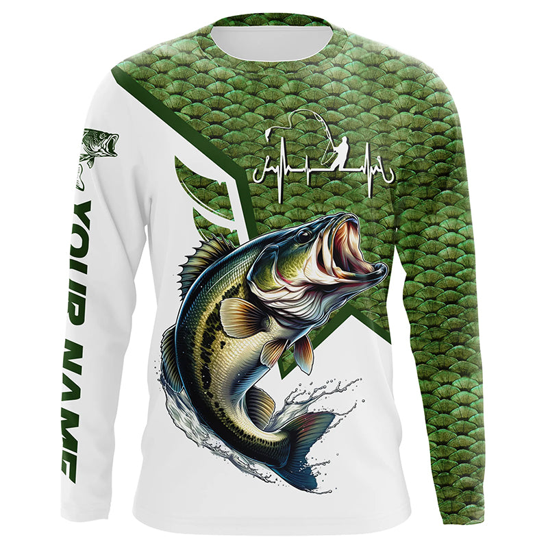 Largemouth Bass fishing green scales Custom name Long sleeve, Long Sleeve Hooded NPQ936