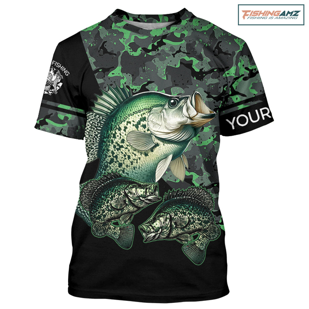 Crappie fishing black green camo Custom name fishing shirts jerseys | Tshirt - NPQ937