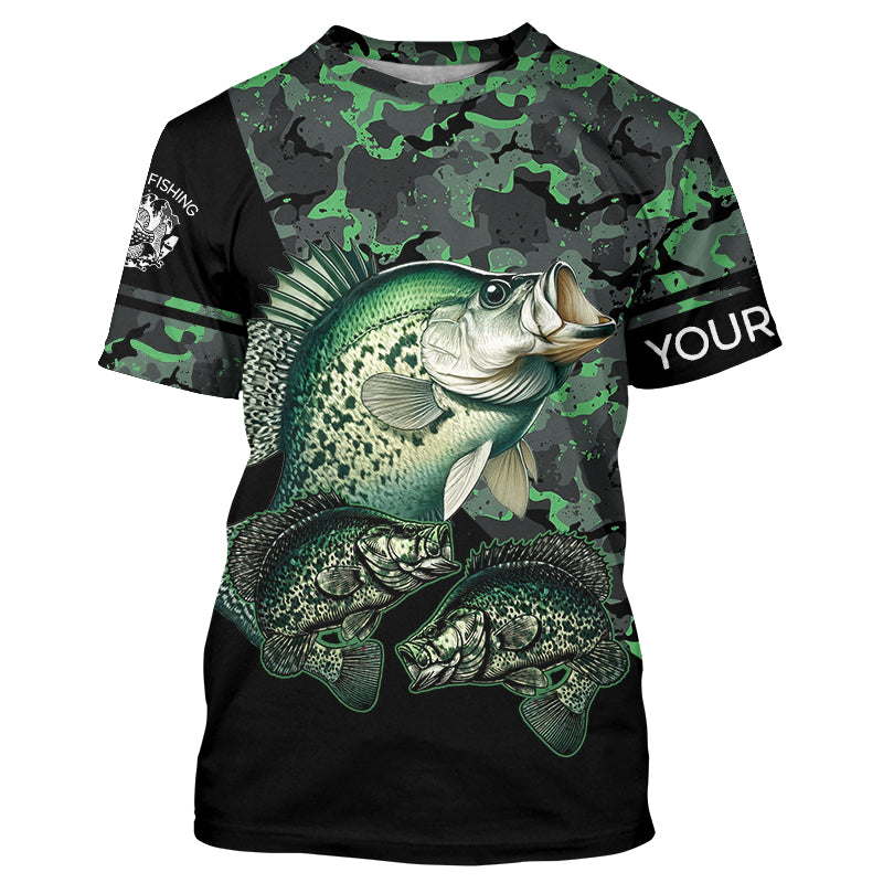 Crappie fishing black green camo Custom name fishing shirts jerseys | Tshirt - NPQ937