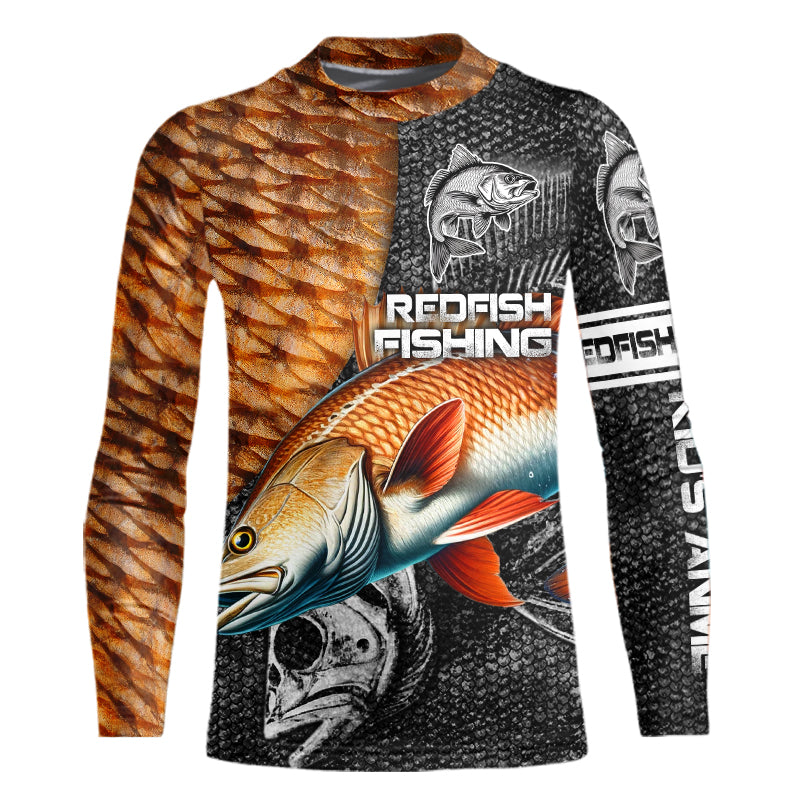 Redfish puppy drum scales tackle fishing Customize Name UV protection long sleeves fishing shirt for kid NPQ60