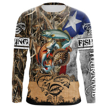 Load image into Gallery viewer, Texas Slam Camo TX Flag redfish, speckled trout, flounder Fishing Custom Long Sleeve Fishing shirts NPQ299
