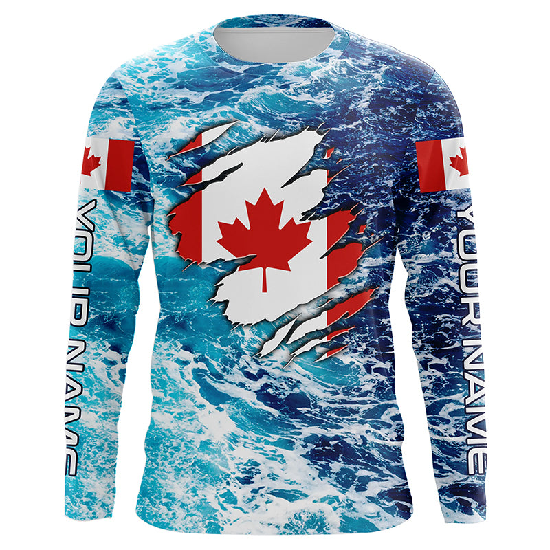 Blue sea wave ocean camo Canadian flag patriot shirt Custom sun protection fishing long sleeve shirts NQS5580