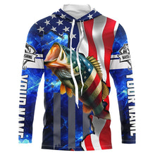 Load image into Gallery viewer, Bass Fishing American Flag patriotic UV protection Custom name long sleeves fishing shirt for men NPQ2
