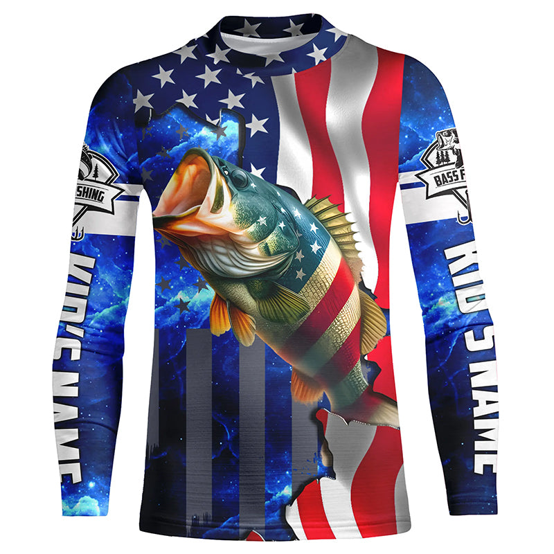 Bass Fishing American Flag patriotic performance fishing shirt UV protection customize Kid Long Sleeves NPQ2