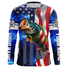 Load image into Gallery viewer, Bass Fishing American Flag patriotic UV protection Custom name long sleeves fishing shirt for men NPQ2

