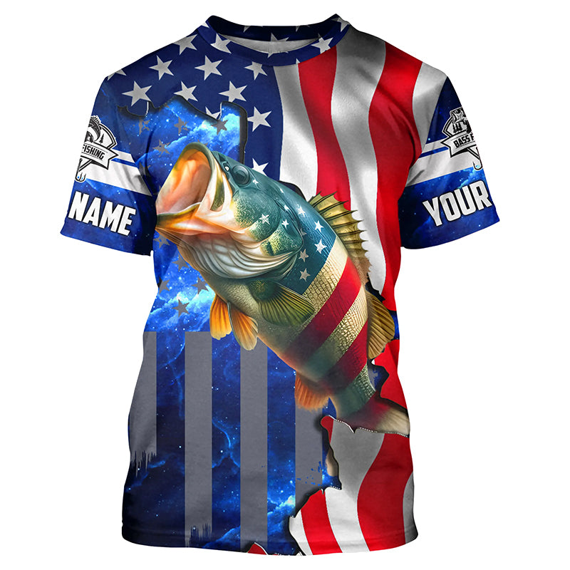 Bass Fishing American Flag patriotic Customize Name All-over Print Unisex fishing Bass T-shirt NPQ2