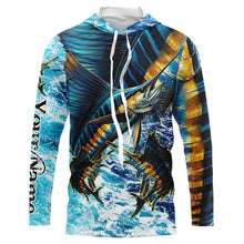 Load image into Gallery viewer, Personalized Sailfish fishing scales blue sea water camo long sleeve Fishing Shirts NQS7097
