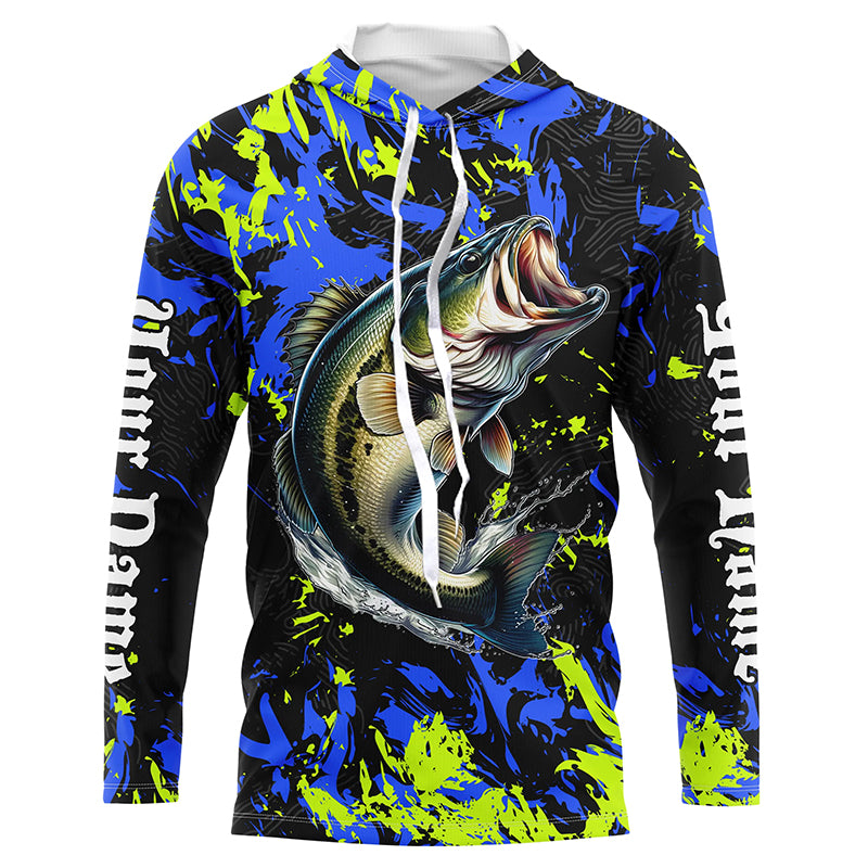 Personalized Largemouth Bass fishing green blue camo long sleeve Fishing Shirts NQS7099