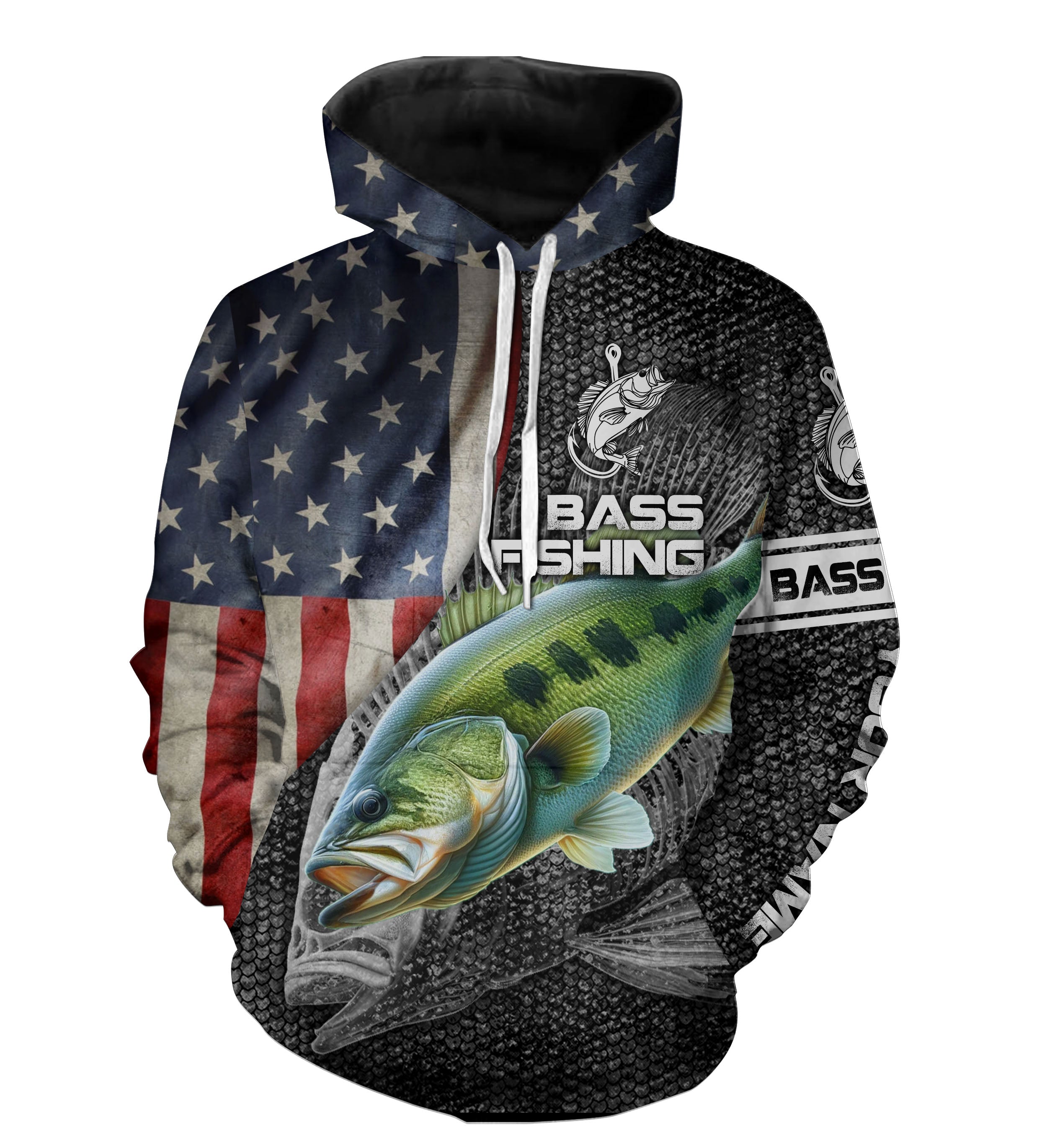 Largemouth Bass fishing American flag Custom fishing hoodie, personalized fishing gift NPQ266