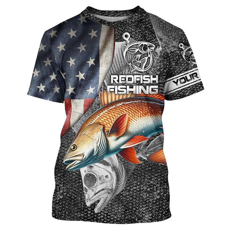 Redfish American flag patriotic Customize Name All-over Print Unisex fishing T-shirt NPQ59