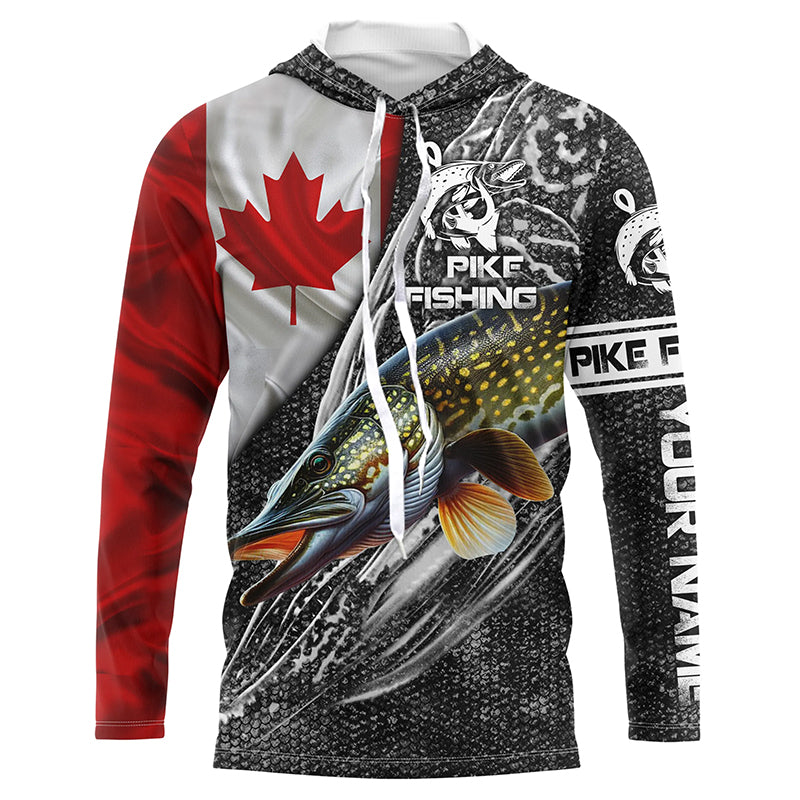 Canadian Flag Northern Pike Fishing skull Custom Long sleeve fishing jerseys NPQ792