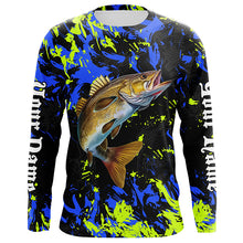 Load image into Gallery viewer, Personalized Walleye fishing green blue camo long sleeve Fishing Shirts NQS7107
