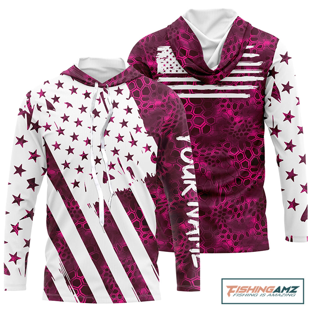 American flag pink camo personalized patriotic UV Protection camouflage Long Sleeve Fishing jerseys NQS5628