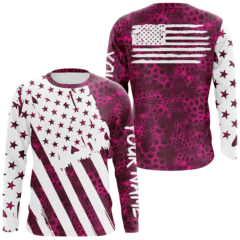 American flag pink camo personalized patriotic UV Protection camouflage Long Sleeve Fishing jerseys NQS5628