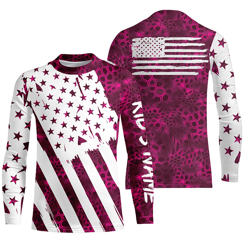 American flag pink camo custom patriotic UV Protection camouflage Kid Long Sleeve Fishing jerseys NQS5628