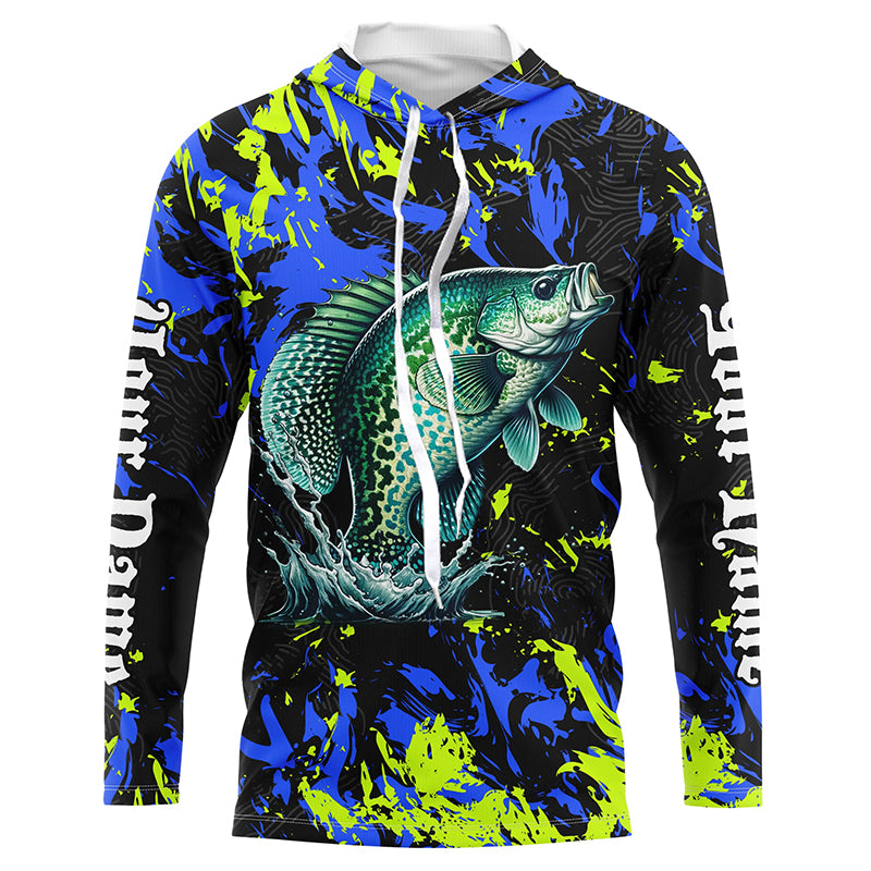 Personalized Crappie fishing green blue camo long sleeve Fishing Shirts NQS7122