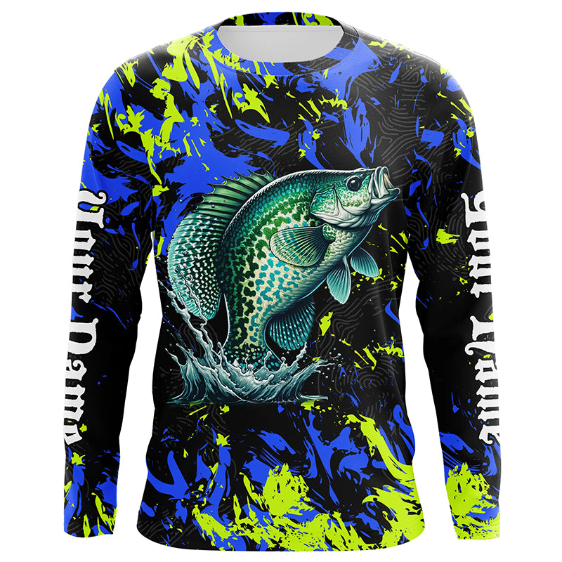 Personalized Crappie fishing green blue camo long sleeve Fishing Shirts NQS7122