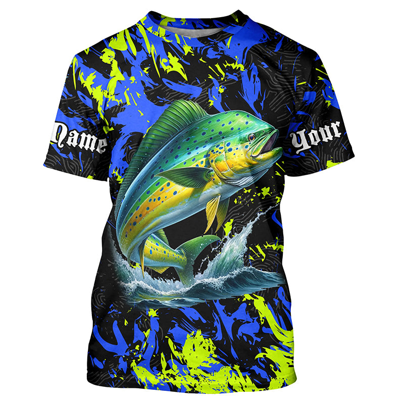 Personalized Mahi mahi fishing green blue camo Fishing T-Shirts, fishing gifts for fisherman NQS7123