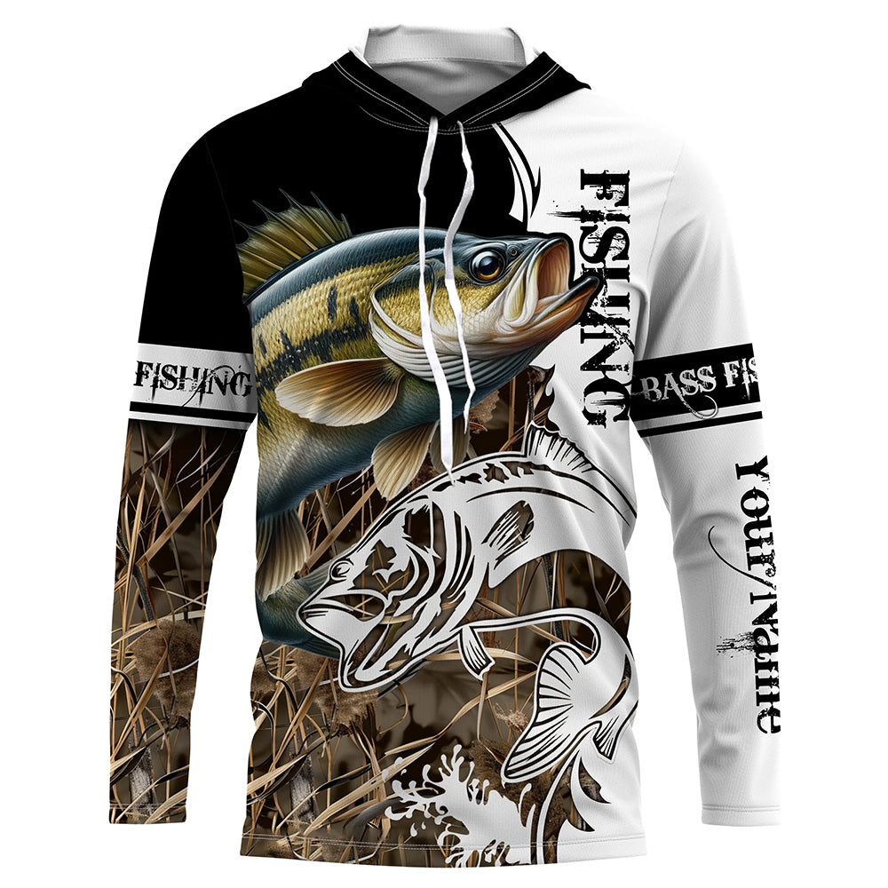 Smallmouth Bass Fishing tattoo camo Customize name Long sleeve fishing shirts NPQ284