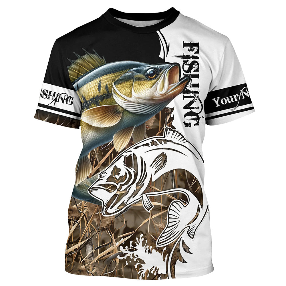 Smallmouth Bass Fishing tattoo camo Customize name 3D Fishing T-shirt NPQ284