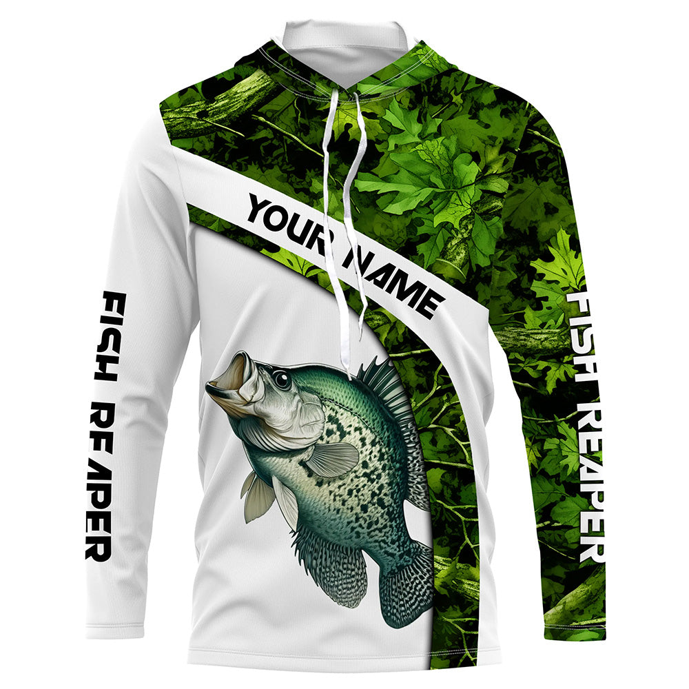 Crappie fishing Green Camo Customize Name UV protection long sleeves fishing shirt NPQ21