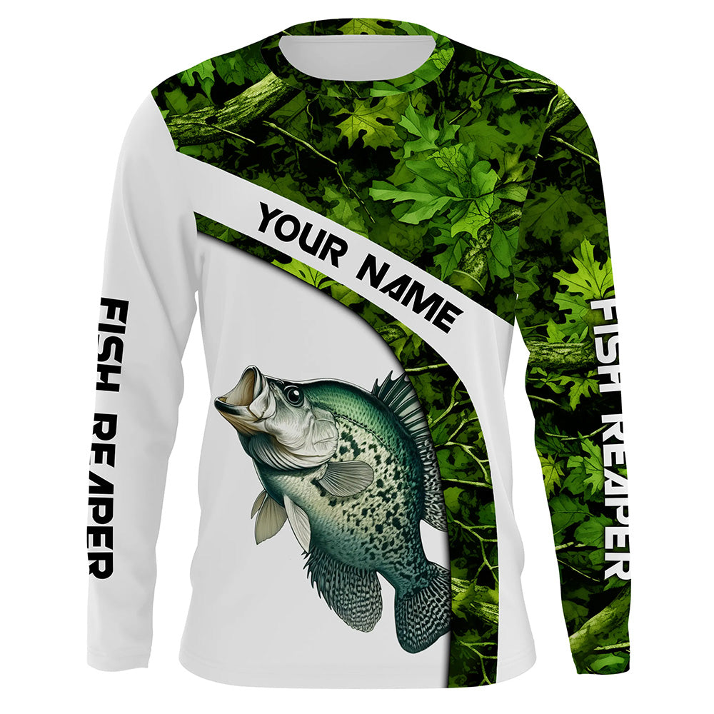 Crappie fishing Green Camo Customize Name UV protection long sleeves fishing shirt NPQ21