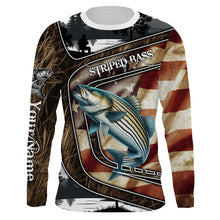 Load image into Gallery viewer, American Flag patriotic Striped Bass Fishing Jerseys, Custom camo striper fishing Long sleeve shirts NQS4857
