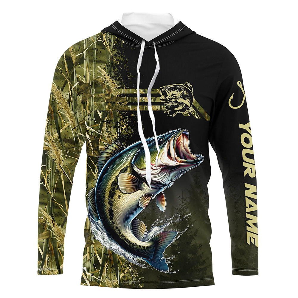 Custom Largemouth Bass fishing camouflage Fishing Jersey, Personalized Bass fishing Long sleeve shirts NQS4862