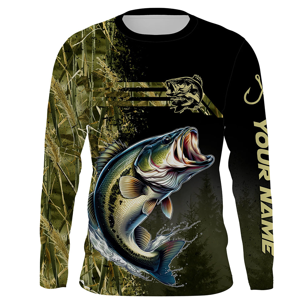 Custom Largemouth Bass fishing camouflage Fishing Jersey, Personalized Bass fishing Long sleeve shirts NQS4862