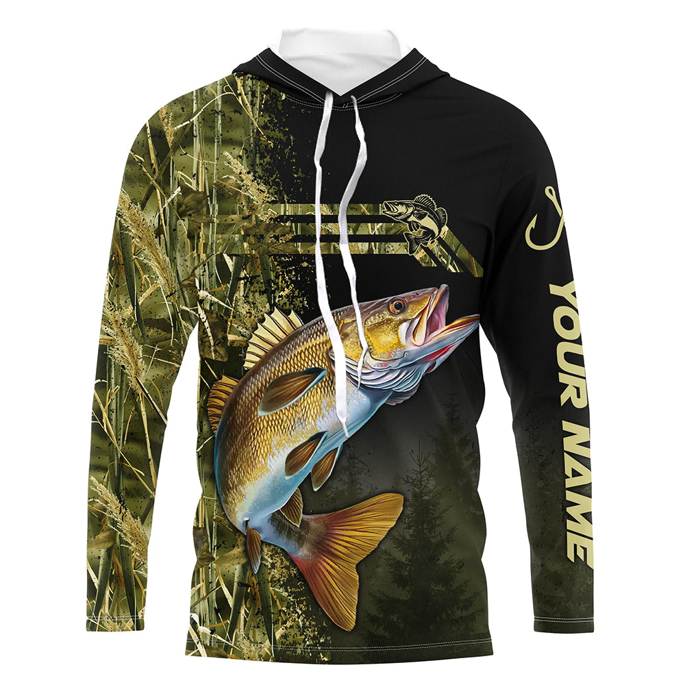 Custom Walleye fishing camouflage Fishing Jerseys, Personalized Walleye fishing Long sleeve shirts NQS4863