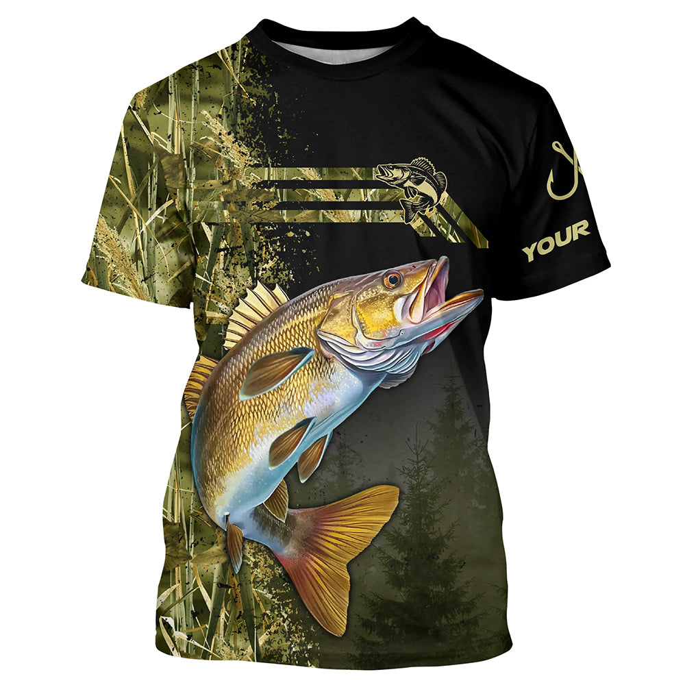Custom Walleye fishing camouflage Fishing Jerseys, Personalized Walleye fishing T-shirt NQS4863