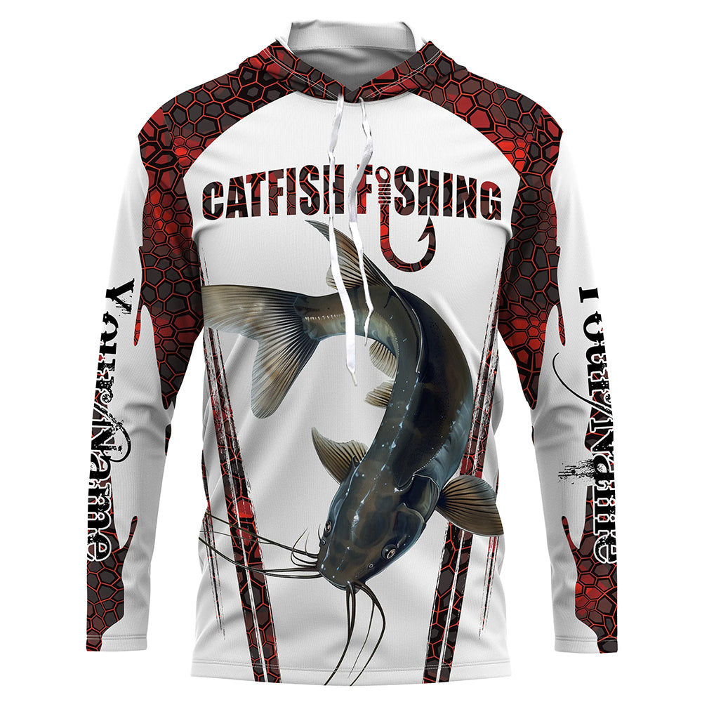 Catfish fishing red camo Custom Name UV Protection long sleeve Fishing Shirts NQS5166