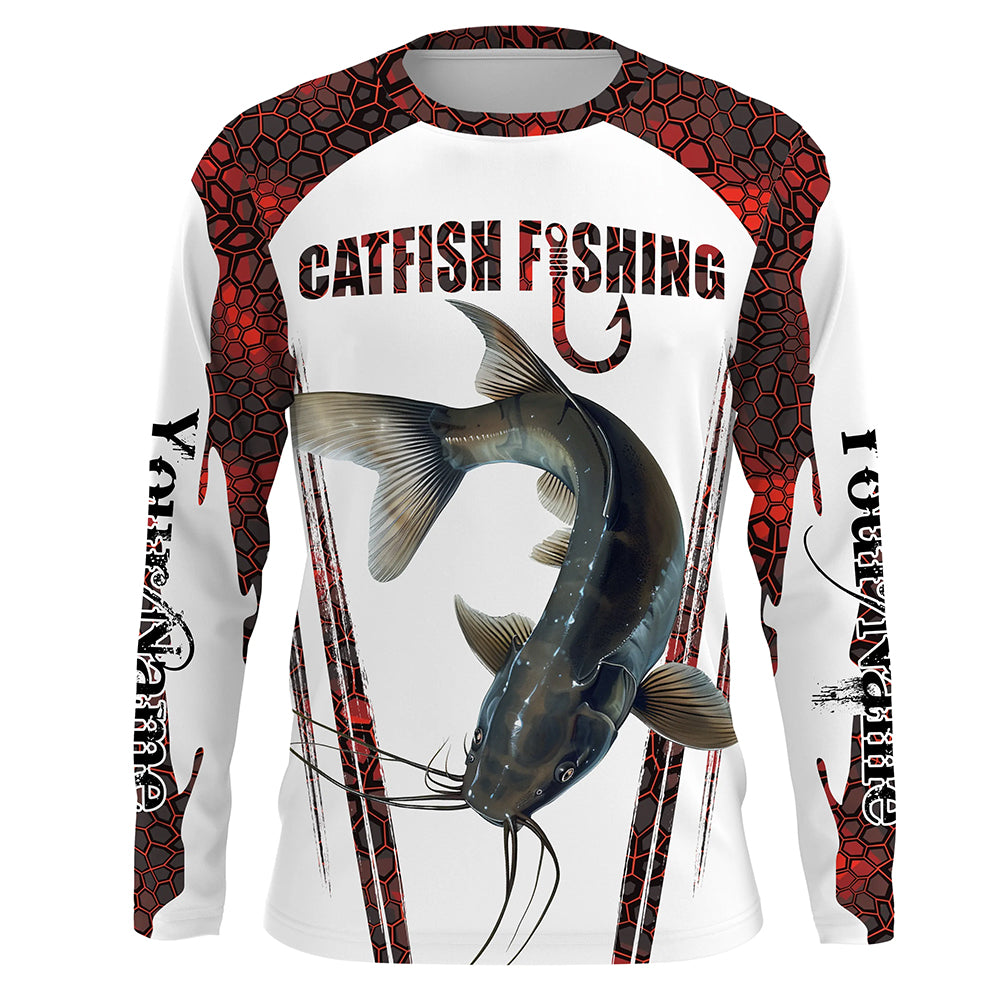 Catfish fishing red camo Custom Name UV Protection long sleeve Fishing Shirts NQS5166