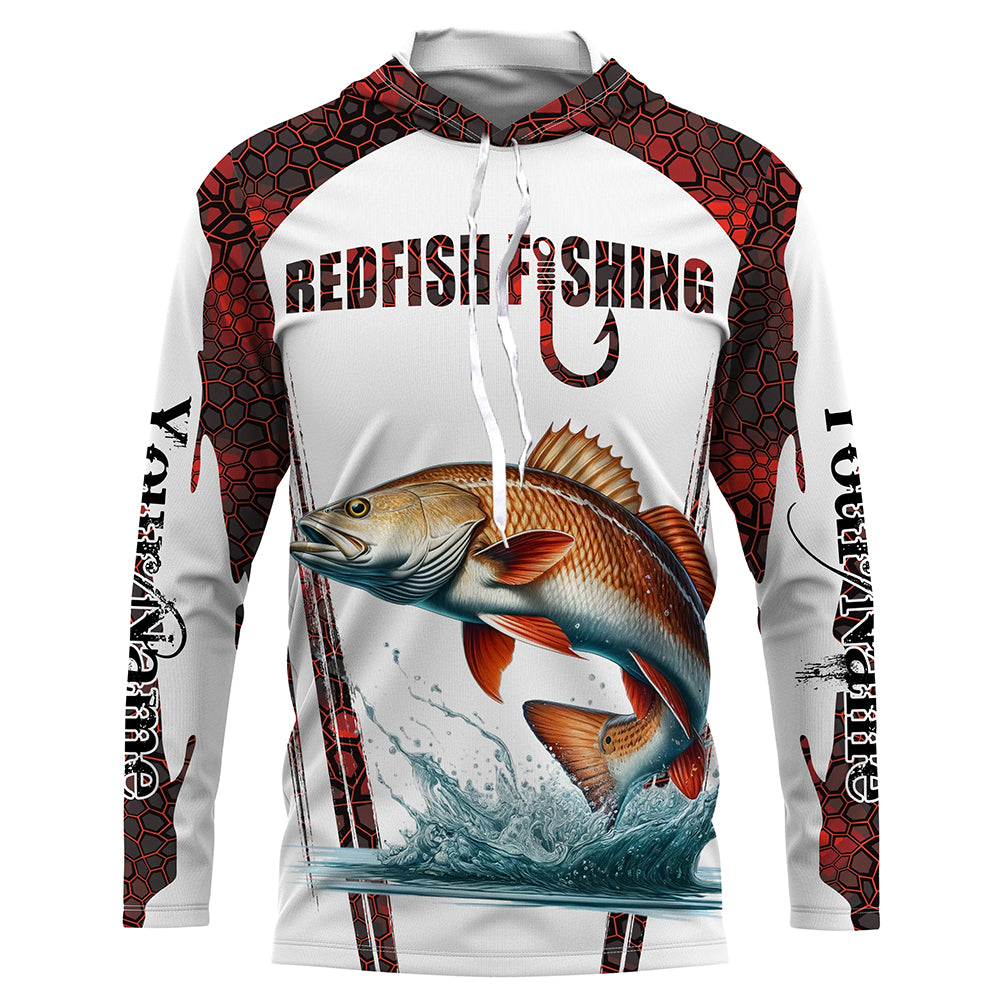 Redfish fishing red camo Custom Name UV Protection long sleeve Fishing Shirts NQS5168