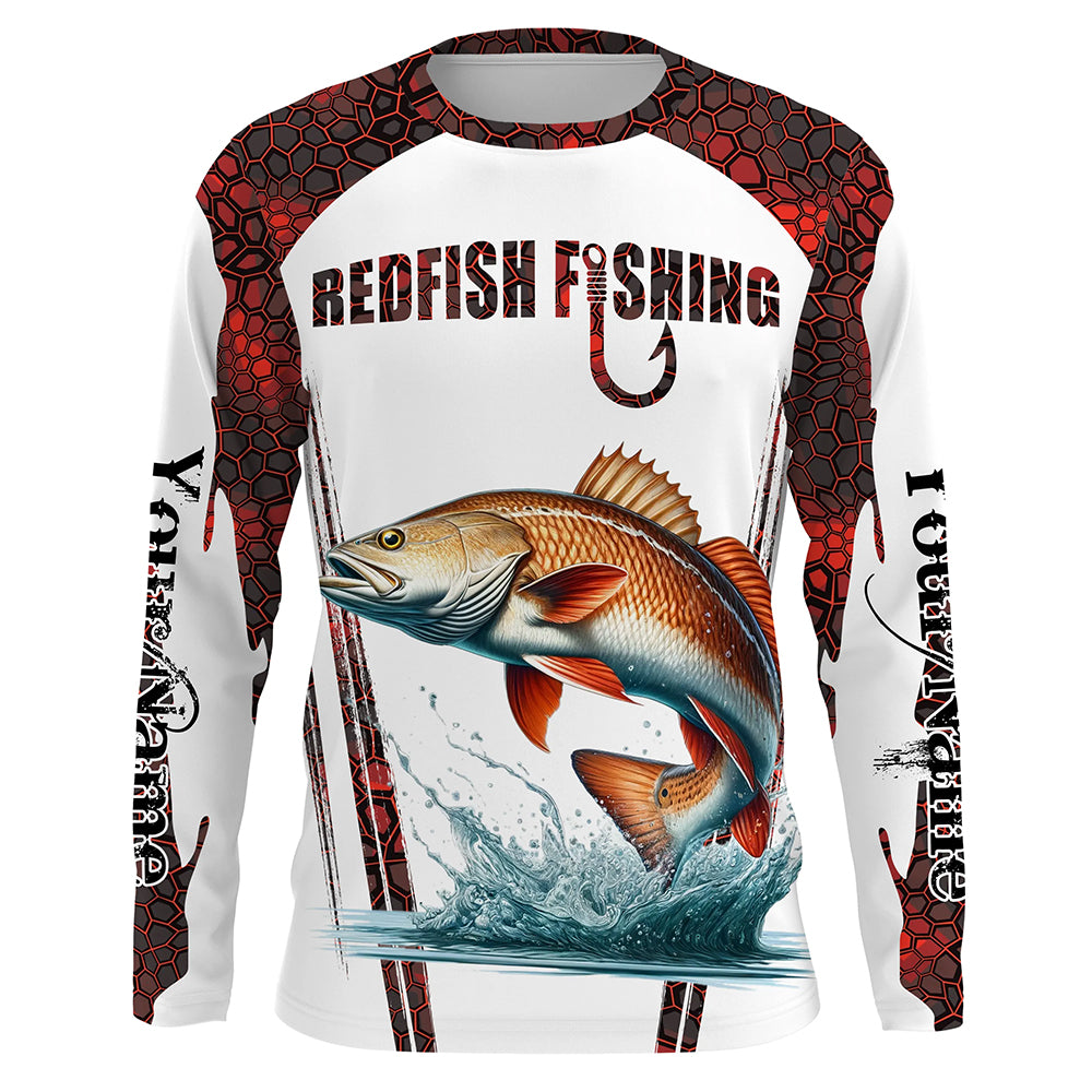 Redfish fishing red camo Custom Name UV Protection long sleeve Fishing Shirts NQS5168