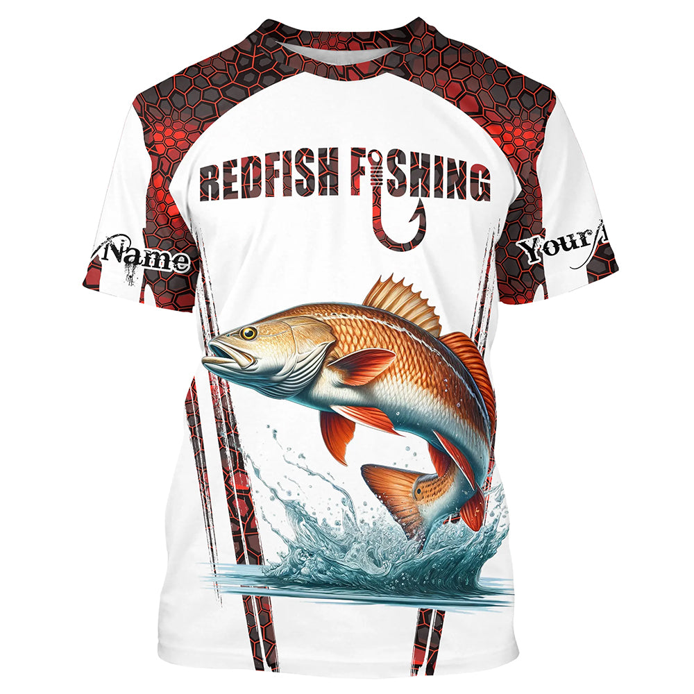 Redfish fishing red camo Custom Name UV Protection Fishing T-shirt NQS5168