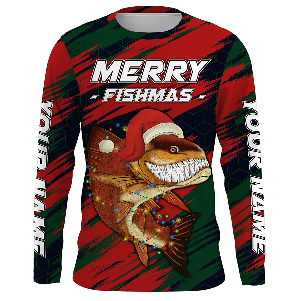 Personalized funny Christmas Redfish long sleeve Fishing Shirts, Mery fishmas Fishing gifts NQS6817