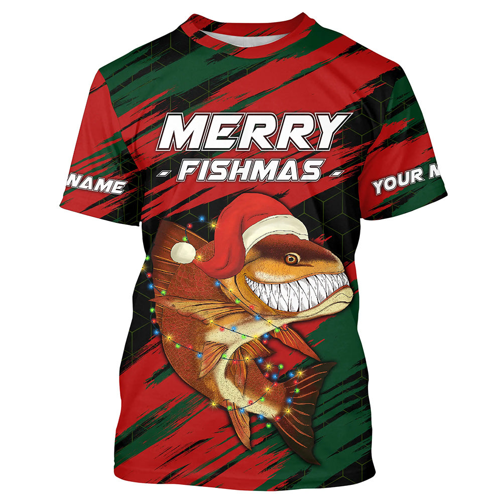 Personalized funny Christmas Redfish Fishing T-shirts , Mery fishmas Fishing gifts NQS6817