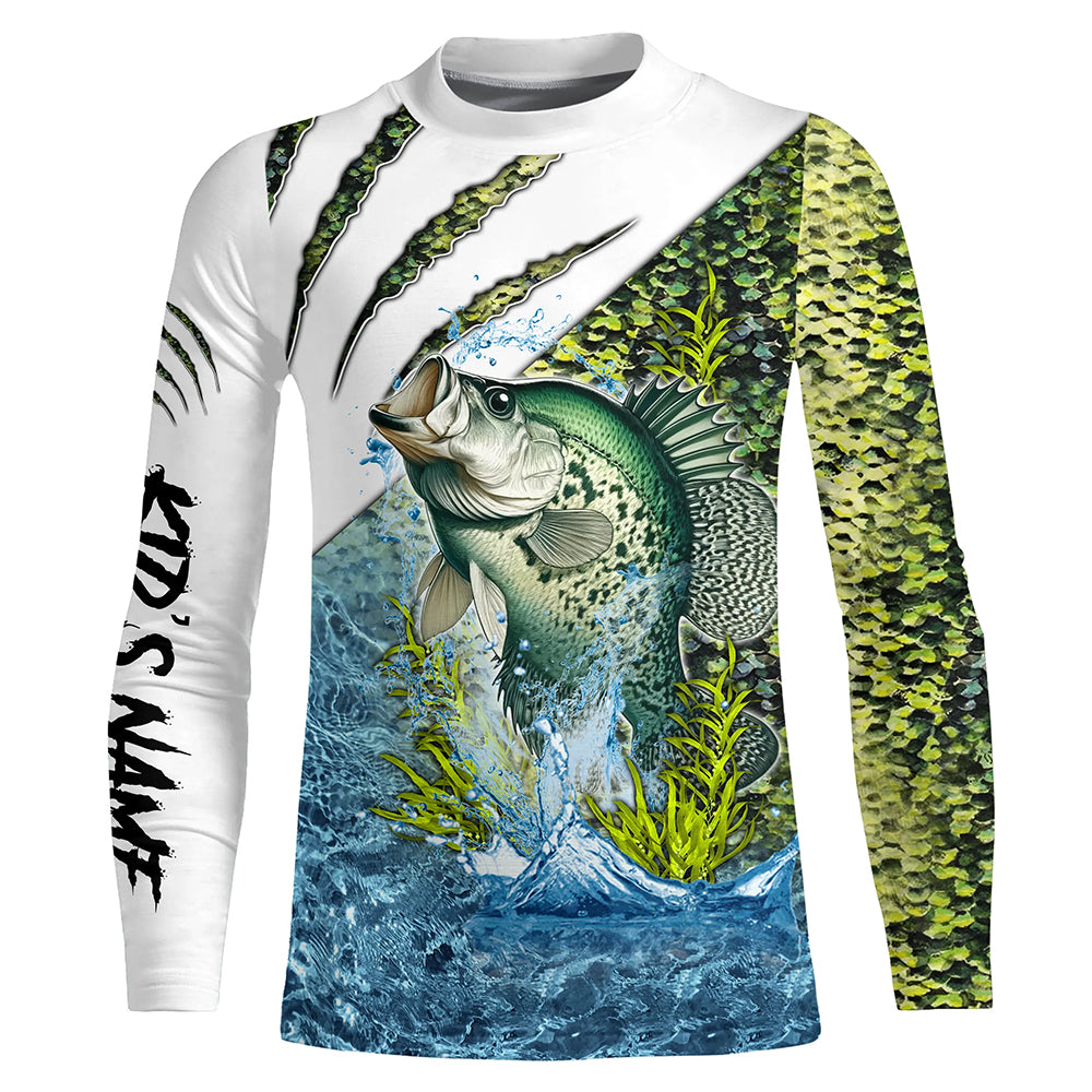 Crappie fishing green scales freshwater fish Custom Name Fishing shirt | Kid Long Sleeves - NPQ643