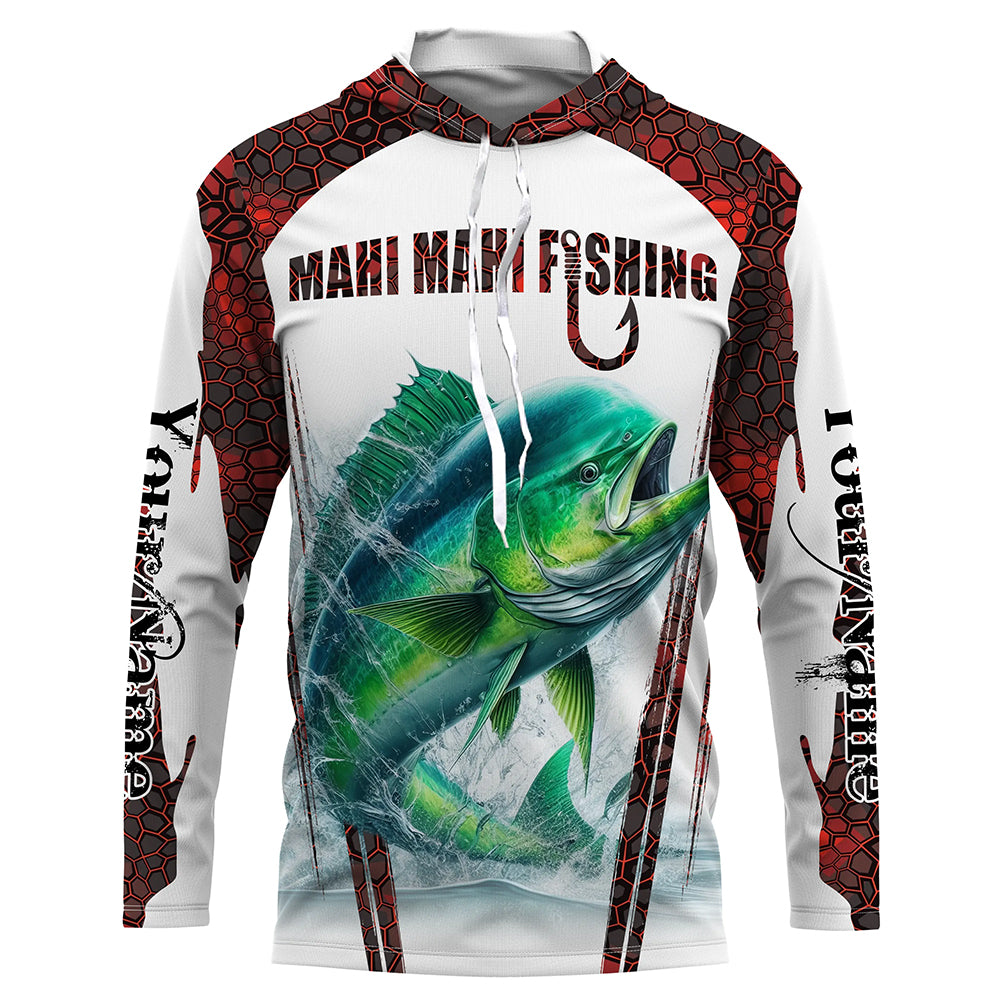 Mahi mahi fishing red camo Custom Name UV protection long sleeve Fishing Shirts NQS5173