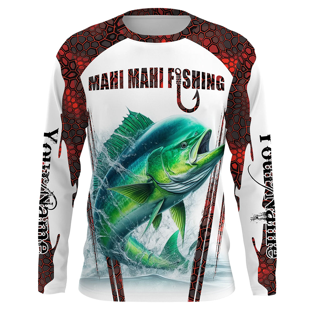 Mahi mahi fishing red camo Custom Name UV protection long sleeve Fishing Shirts NQS5173