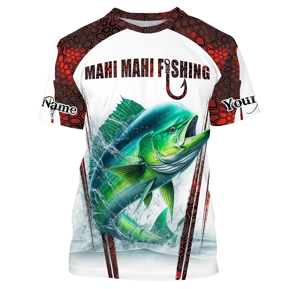 Mahi mahi fishing red camo Custom Name UV protection Fishing T-shirt NQS5173