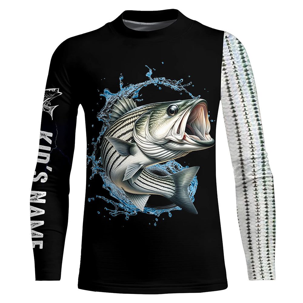 Striped Bass fishing scale Customize black UV protection long sleeves fishing shirt for kid NPQ12