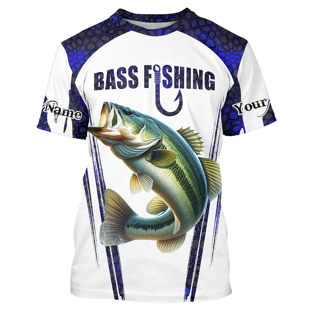 Bass fishing blue camo Custom Funny UV Protection Fishing T-shirt NQS5455