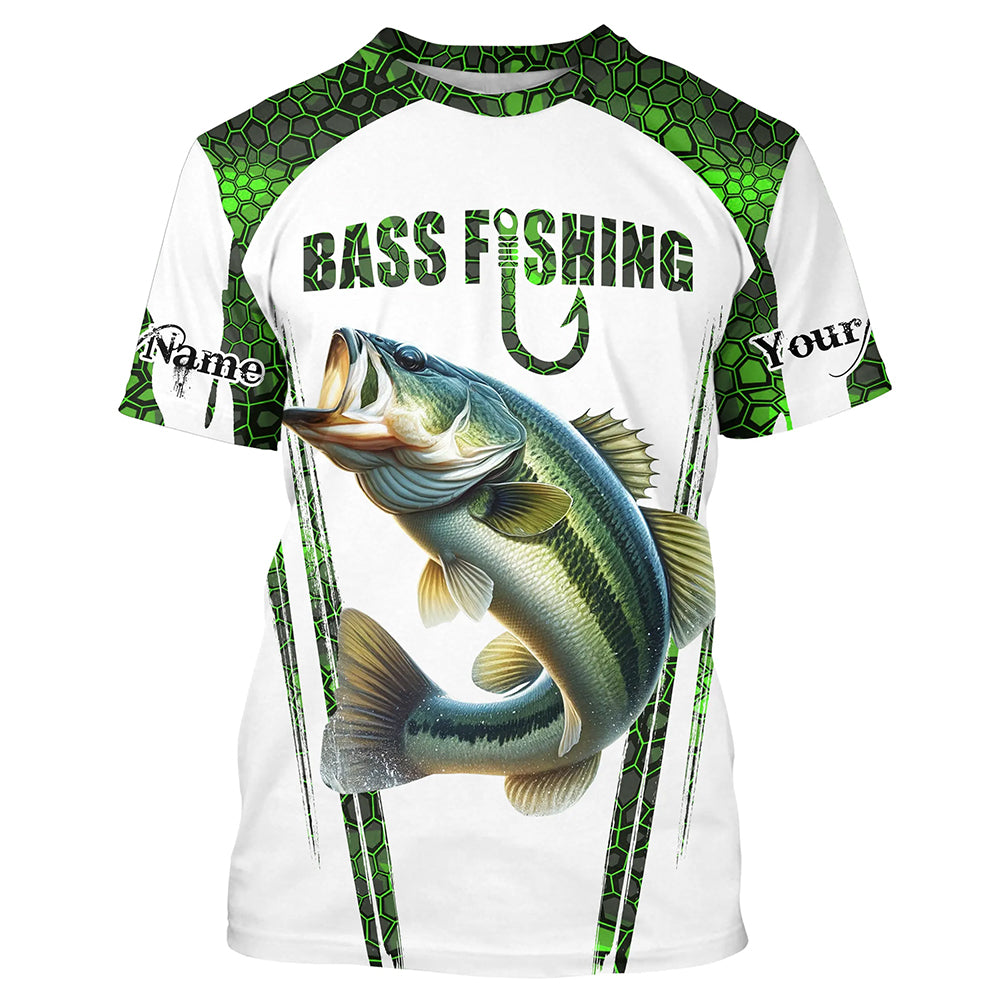 Bass fishing green camo Custom UV Protection Fishing T-shirt NQS5456