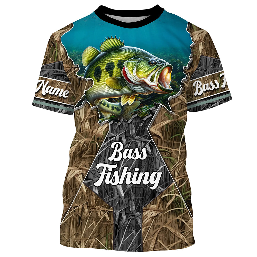 Largemouth Bass fishing camo Customize Name All-over Print Unisex fishing T-shirt NPQ87
