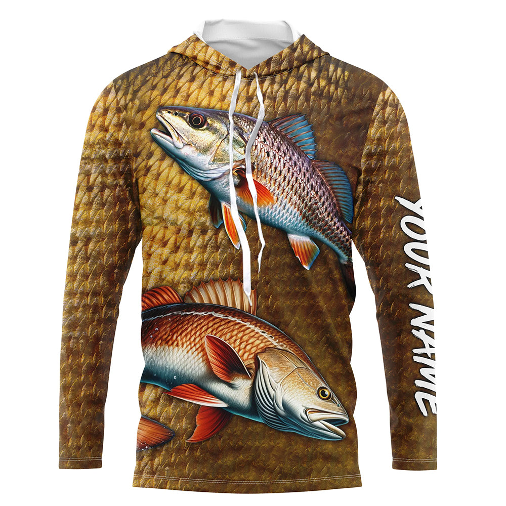 Redfish fishing scales Custom Name long sleeve Fishing Shirts, personalized red drum fishing jerseys NQS5266