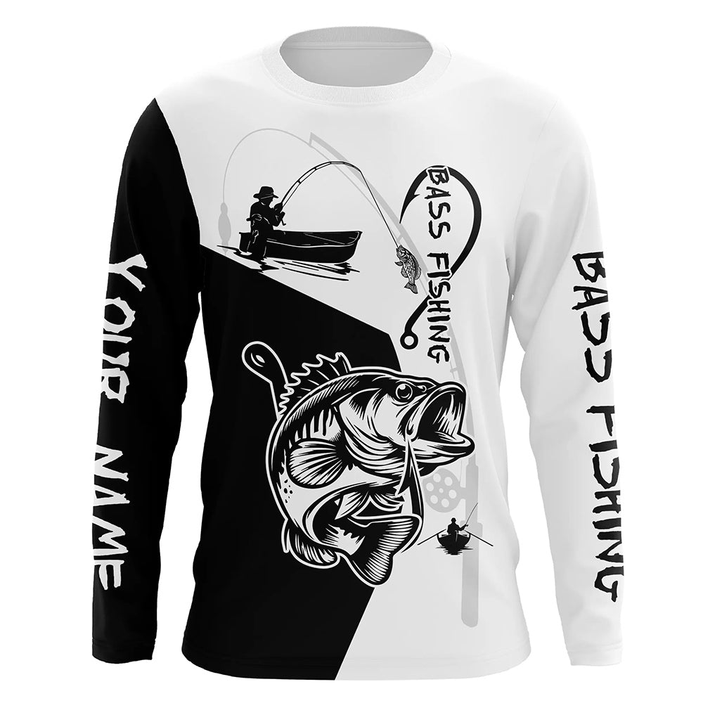 Black and White Largemouth Bass Fishing shirt Custom Long sleeve fishing shirts NPQ206
